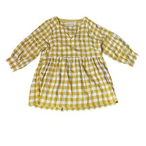 Maeve by Anthropologie Mustard and White Plaid babydoll  gingham   Top XS Petite